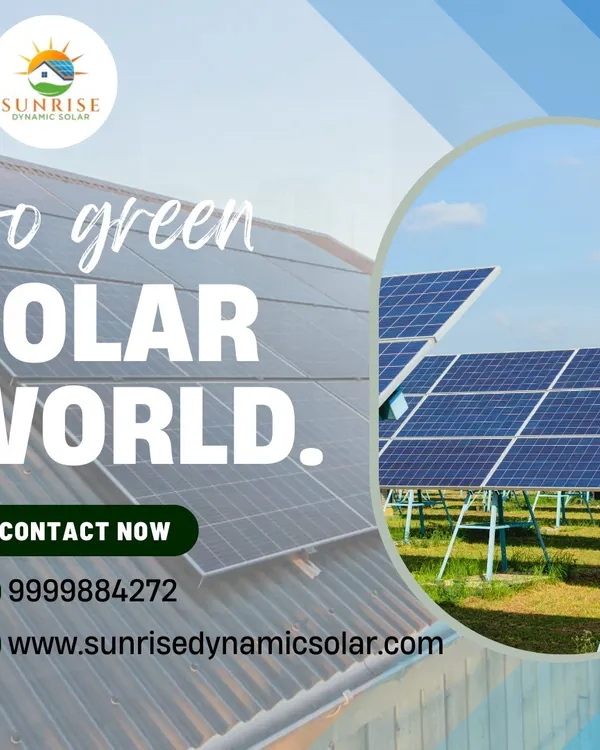 Join the solar world and go green. This image shows both a rooftop installation and a larger solar farm, representing the versatility of solar power for different needs.