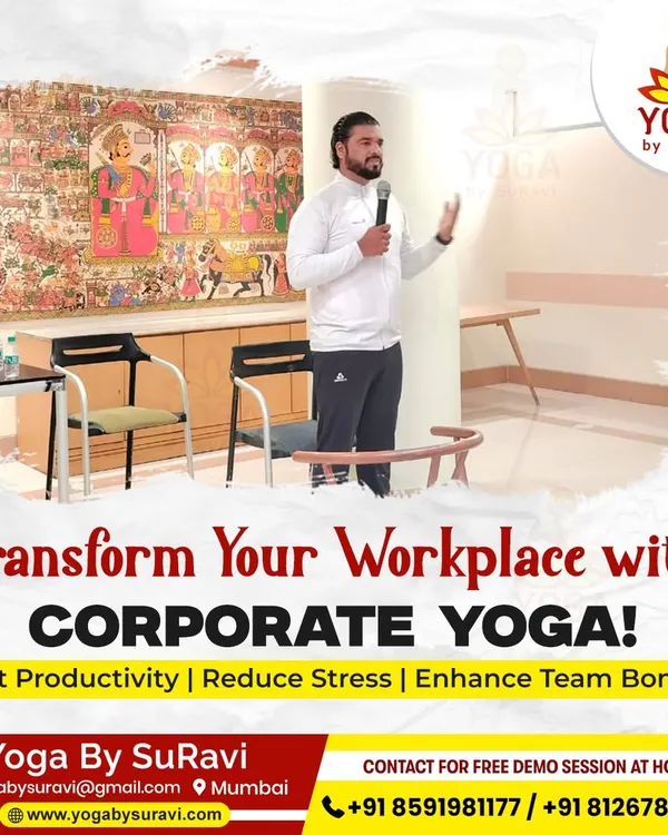 We believe a healthy team is a productive team. Here, one of our instructors is leading a corporate session designed to transform the workplace environment through mindfulness and simple yoga practices.