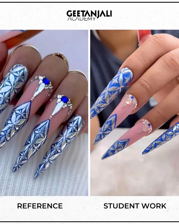This is the level of artistry our students achieve. We guide you through complex techniques like 3D chrome effects and precise gem application, turning ambitious designs into portfolio-worthy creations.