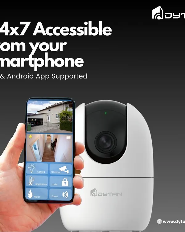 This image shows how you can access your home's camera feed and controls 24/7 from our iOS and Android app. Our smart camera is your constant connection to home.
