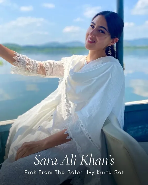 This is the look that captures everything I love to create. Sara Ali Khan looks absolutely radiant and relaxed in my Ivy White Kurta Set. It’s crafted from the softest cotton with delicate lace details, making it the perfect outfit for those warm, sunny days when you want to feel both comfortable and beautiful.