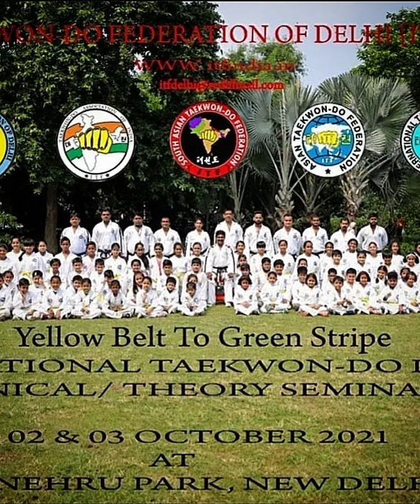 A group photo from our National Taekwon-do ITF Technical and Theory Seminar. These events bring together students of various belt levels to deepen their knowledge.