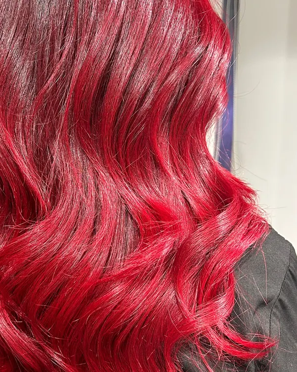 A close-up of the power red. The vibrancy and shine are unmatched, showing the quality of the color and care I provide.