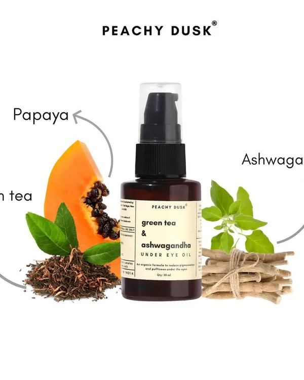 Rejuvenate your under-eye area with the power of Ashwagandha, Green Tea, and Papaya. My under-eye oil is nature's serenade to help you say goodbye to tired eyes and hello to a refreshed glow.