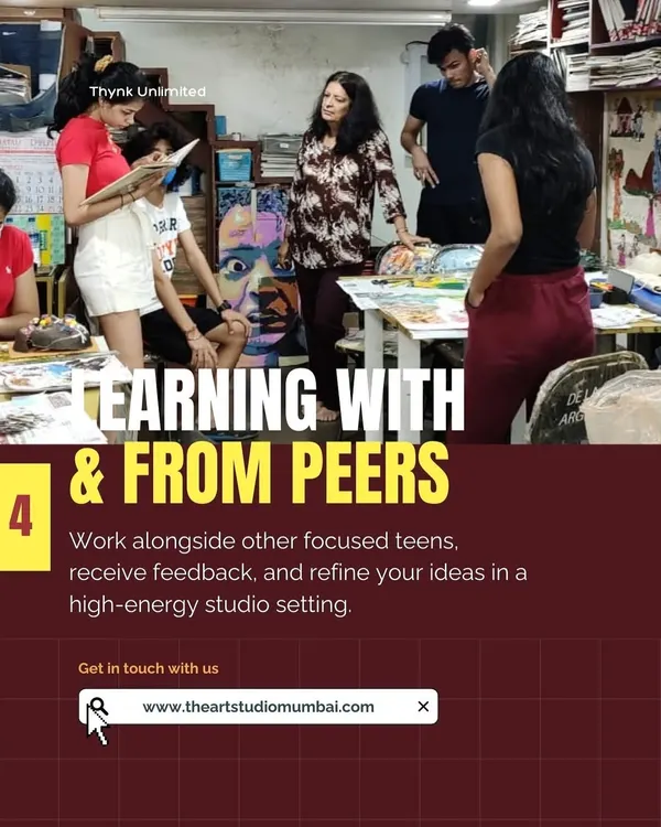 A crucial part of my portfolio program is peer learning. Students work alongside other focused teens in a high-energy studio setting, receiving critical feedback that refines their ideas and pushes their work to the next level.