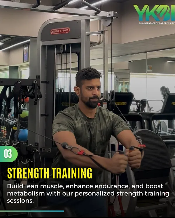 Strength training is a core part of our personalized programs. Here, a client performs a cable fly, an excellent exercise for building lean muscle in the chest, enhancing endurance, and boosting metabolism.