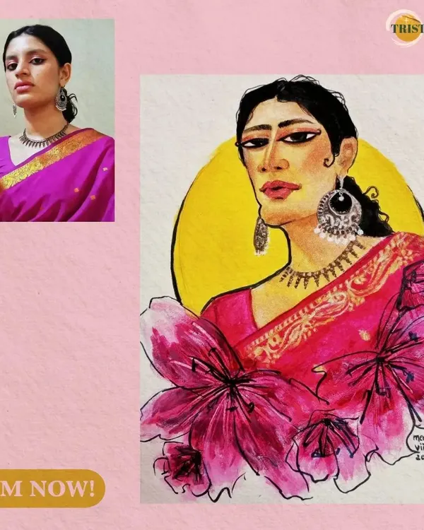 This side-by-side view shows the original reference photo and my artistic interpretation in a custom watercolor portrait.