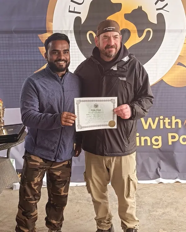 Receiving the PSA PDC certificate at the Max Memorial Trial in Delhi. Competing in these events is how we validate our training methods against international standards.