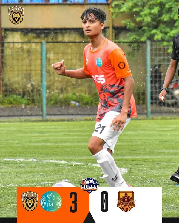 A dominant 3-0 victory in the MFA Super Division. Our player celebrates after a goal, showcasing the passion that drives our team.