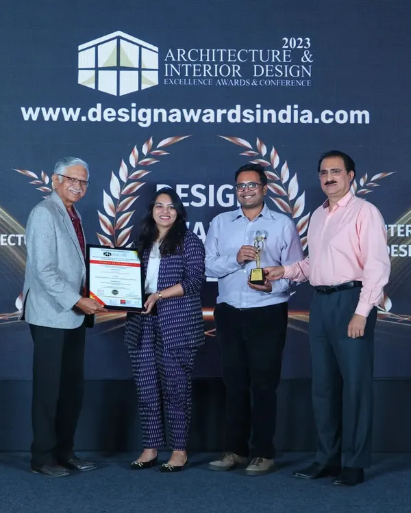 A truly special moment for our studio. Here we are receiving the 'Trusted and Creative Architecture & Interior Design Firm of the Year 2023' award. It was an honor to be recognized by esteemed architects for our commitment to design.