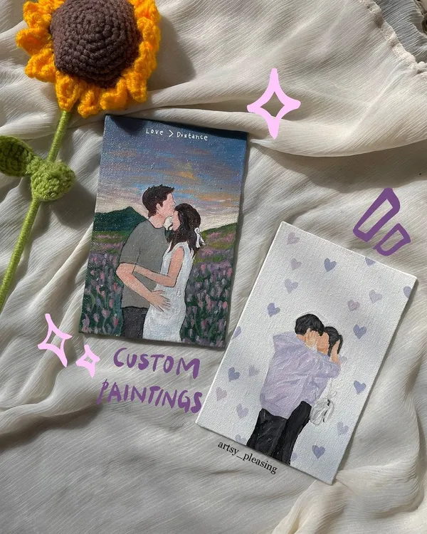 I love making these custom couple paintings. They are such a cute and personal way to capture a special memory, whether it's in a lavender field or a simple hug.