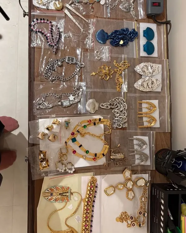Little moments, big energy. A flat lay of the jewelry options for a shoot, showcasing the process of sourcing and selecting the perfect pieces to complete a look. This is where the magic starts.