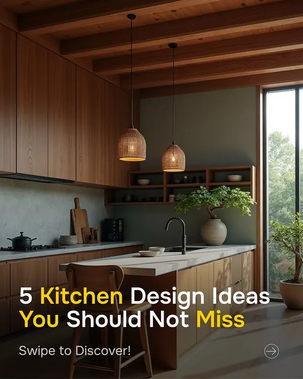 Your dream kitchen starts with the right materials. This image introduces a series of five kitchen design ideas that you should not miss, showcasing how different finishes can create completely different moods.