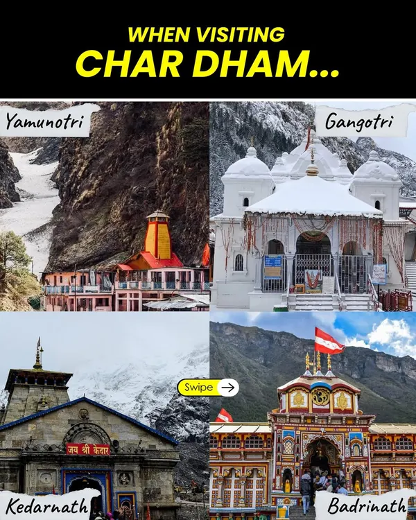An overview of the four sacred sites of the Char Dham Yatra: Yamunotri, Gangotri, Kedarnath, and Badrinath.