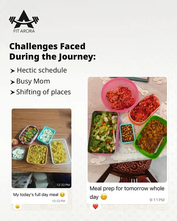 This is my online client Preeti's journey. Despite a hectic schedule and shifting cities, she stayed committed, meal-prepping on the go and finding gyms in new places. Her dedication is proof that you can make progress no matter the challenge.