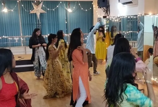 The studio decorated for a Diwali party, filled with light and energy. You can easily transform this space with your own decorations to host memorable private events and celebrations for small groups.