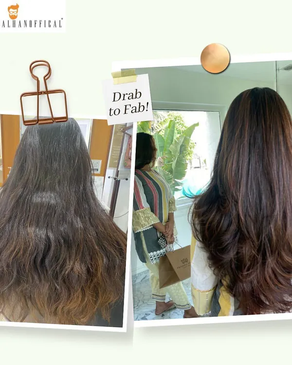 This is what it's all about: taking hair from drab to fab. This client came in with faded, tired ends, and we brought her hair back to life with a rich mocha balayage and a healthy cut, creating seamless dimension and incredible shine.