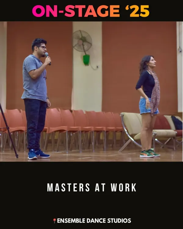 Here we are, the directors, guiding students during a stage rehearsal. We are hands-on throughout the entire process, from in-studio training to final performance cues.
