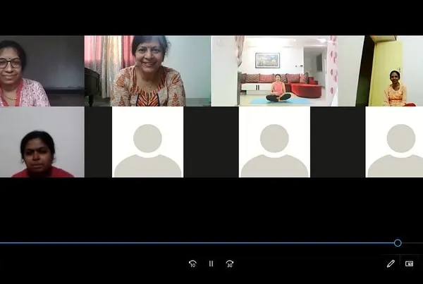 It was a pleasure to lead an online yoga session for the JobsForHer team. This screenshot shows the beginning of our class, getting everyone settled and ready for some mindful movement.