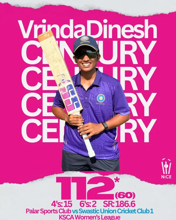 A blistering century by Vrinda Dinesh in a 50-over match at a strike rate of 186.6. This is the kind of explosive batting that gets selectors' attention, and we help our players develop this modern game.