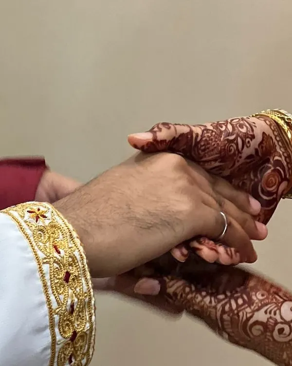 It is a privilege to be part of such a special day. This photo shows the sleeve of a groom's saya kurta I crafted, featuring pure Zardosi handwork. I am grateful to have contributed to this beautiful celebration.