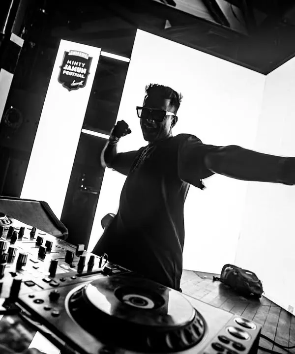 An artistic, low-angle shot of me in my element. This black and white photo captures the motion and energy I put into every performance.