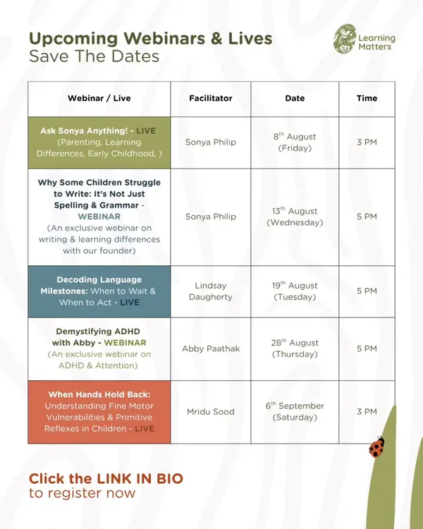 Our calendar is filled with upcoming webinars and live sessions covering a range of topics from parenting and learning differences to ADHD and fine motor skills. Save the dates and join our experts for these insightful and practical conversations.