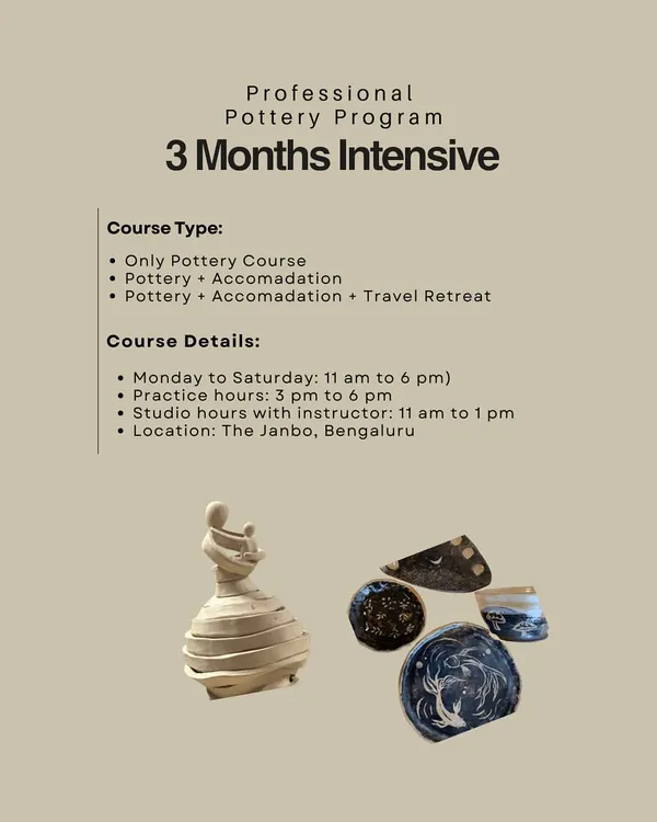 Our flagship offering, the 3 Month Intensive Professional Pottery Program. This course is for those serious about making pottery their craft, with options for accommodation and a travel retreat included.