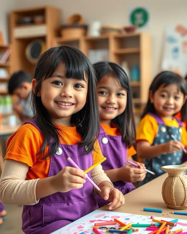 This is the joy we create every day in our studio. Seeing these bright, smiling faces completely absorbed in their art is what we are all about. We provide a calm, happy space where children feel comfortable to explore their creativity, learn new skills, and make new friends.