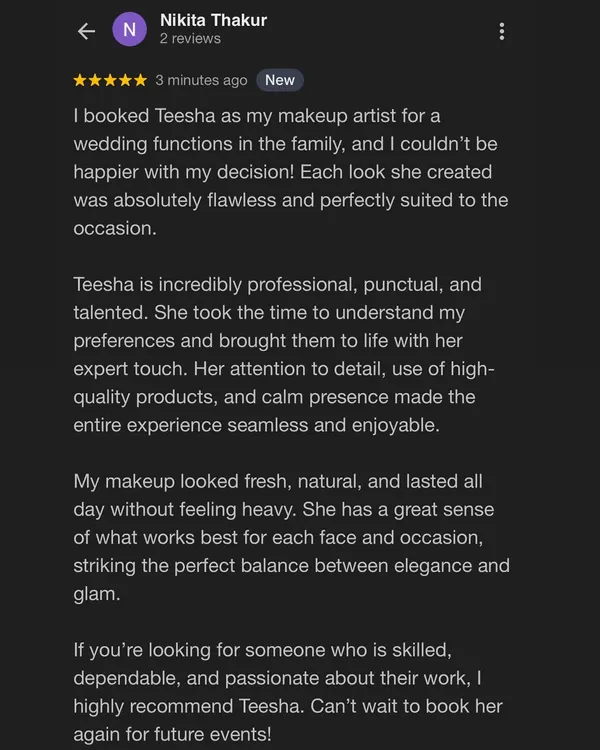A wonderful review from a happy client. Knowing that my work brings happiness and makes someone's special day even better is why I love what I do.