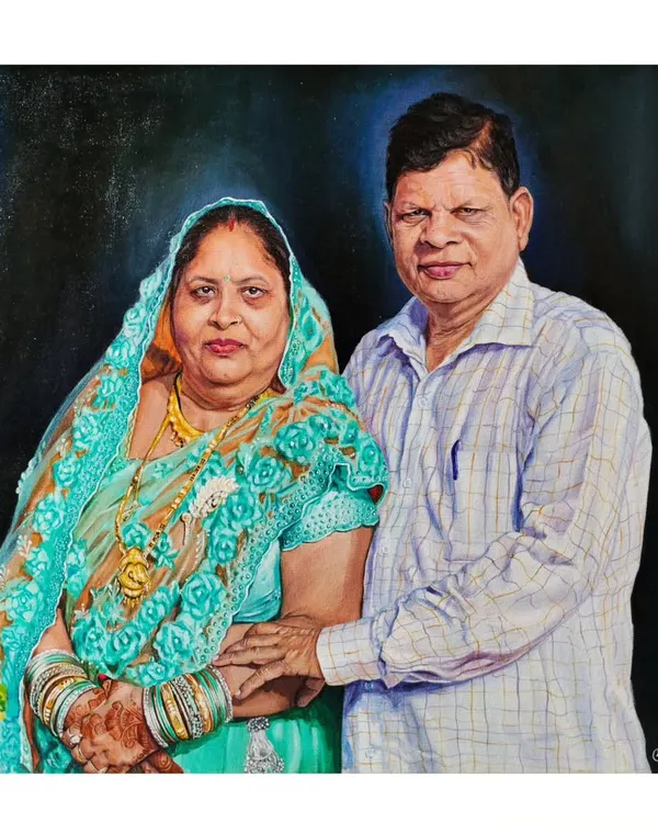 This painting is the most precious one for me. It was my very first portrait on canvas, a gift for my Nana and Nani. My family encouraged me when I was scared to try, and their belief in me started this whole journey.