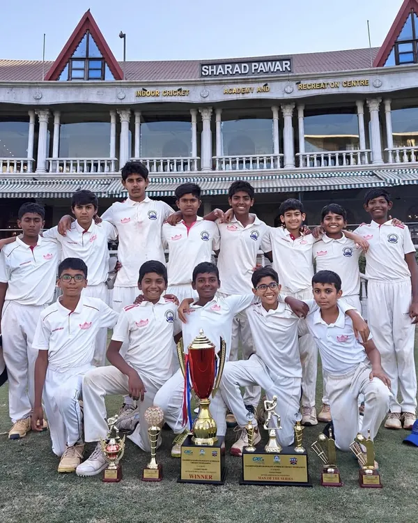 A moment of pure joy for our U-14 team after winning the 23rd Dronacharya Ramakant Achrekar Cricket Tournament, with the finals held at the MCA BKC ground.