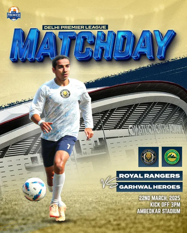 Matchday is here. This graphic announces our upcoming clash against Garhwal Heroes in the Delhi Premier League. The team is ready to bring the heat.