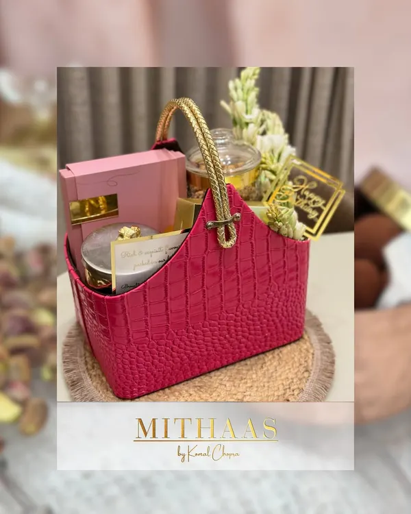 A custom hamper is your story, beautifully packed. This vibrant pink basket holds a curated selection of my gourmet treats, perfect for birthdays, bridal showers, or any celebration that calls for a personal touch.