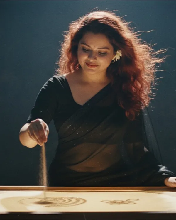 This is me in my element, where grains of sand become the ink for visual poetry. It's a magical process of bringing stories to life, one handful of sand at a time, creating art that is both fleeting and unforgettable.