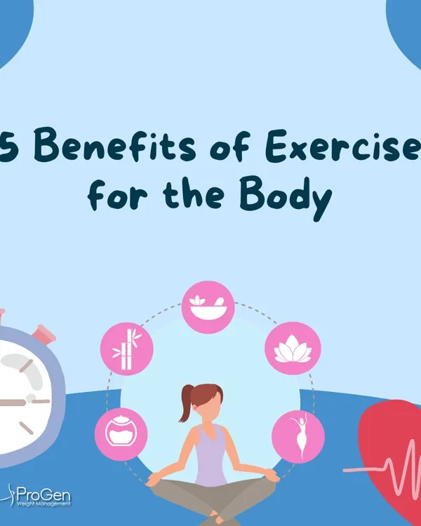 This graphic introduces the 5 key benefits of exercise for the body, which we explore in more detail. Movement is a critical part of a healthy lifestyle.