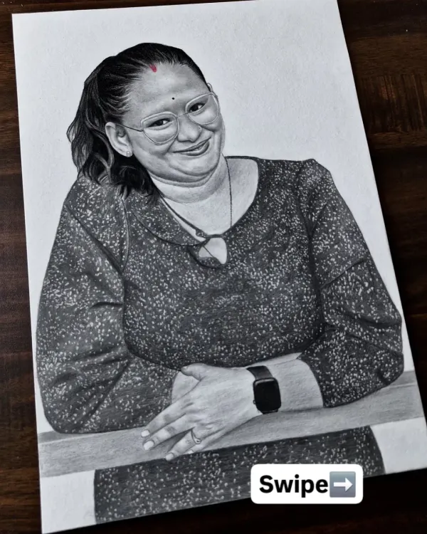 A commissioned portrait of a woman with a warm, happy smile. My aim is always to capture the genuine emotion that makes each person's portrait special and personal.