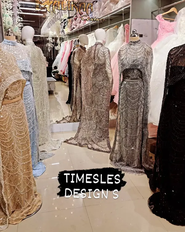 A lineup of my timeless cape designs. These fully embroidered gowns with attached capes are available in a range of stunning colors, blending heritage craftsmanship with modern style.