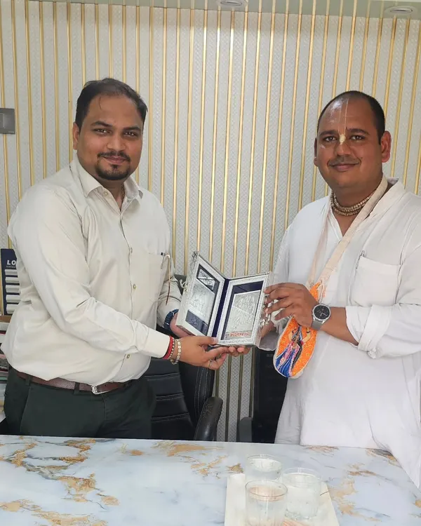 We were honored to receive an order from Prem Mandir in Vrindavan. Here I am with a representative after finalizing the project for accommodation cabins for their disciples and devotees.