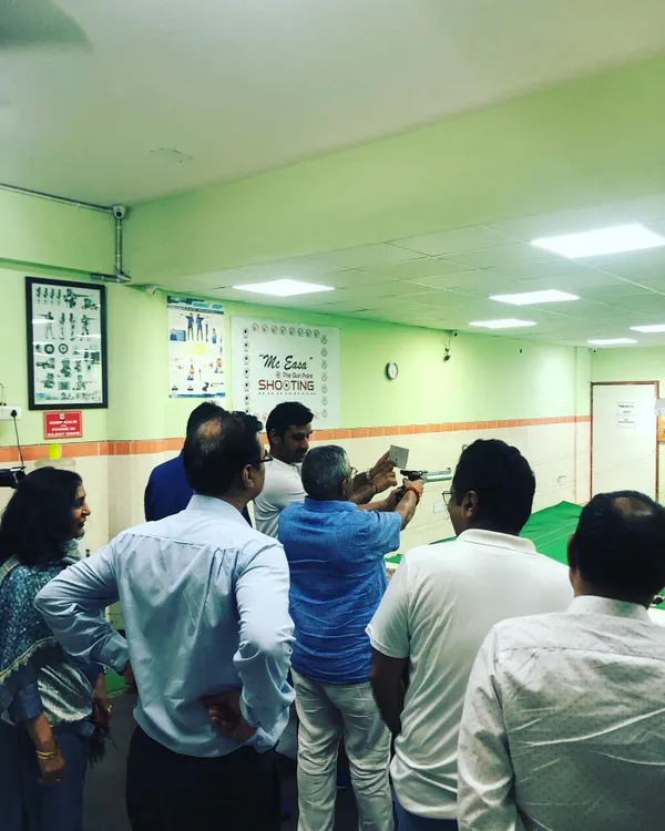 A wonderful visit from a team of Delhi judiciary judges. Here they are gathered for an introduction to the sport before their recreational shooting session begins.