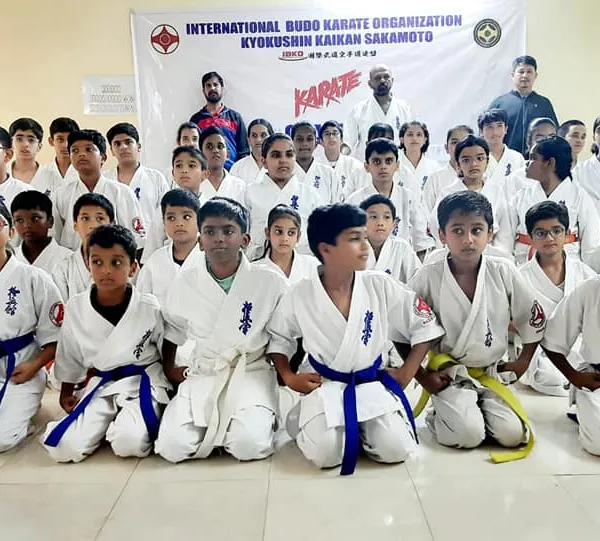A group photo from our 66th Bangalore Grading event. Each belt represents a new level of understanding and commitment to the art of Kyokushin.