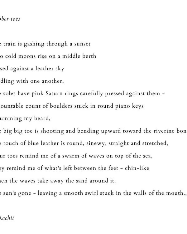 A poem titled 'rubber toes'.