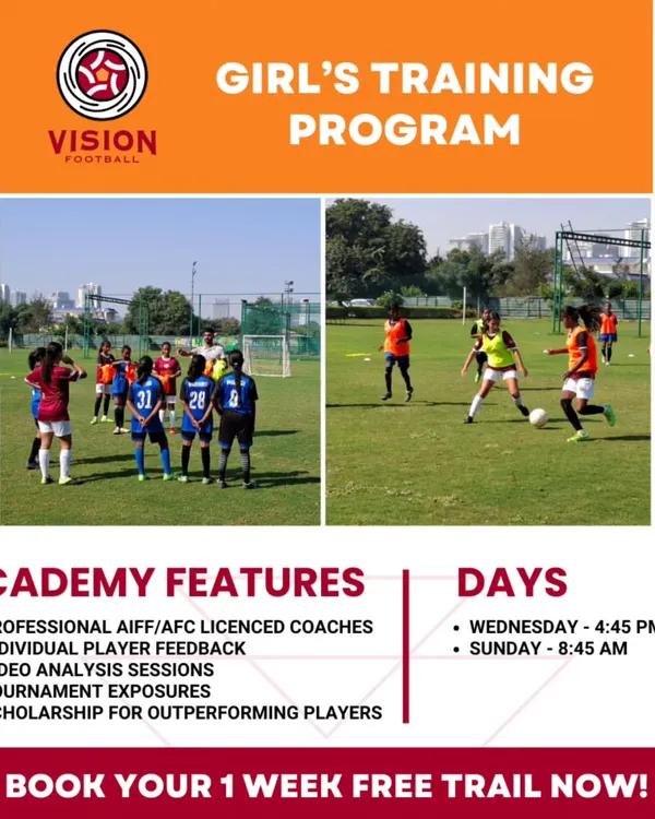 Your journey starts here. We offer a free one-week trial for our Girls' Training Program, featuring professional AIFF/AFC licensed coaches, video analysis, and tournament exposure.