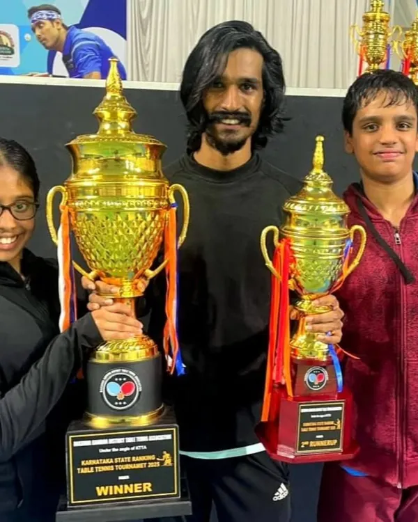 We believe in celebrating every victory, big or small. Here are our players Kaira Baliga and Pratham V Rao with their well-earned trophies from the 3rd State Ranking Table Tennis Tournament in Mangalore. This is what hard work looks like.