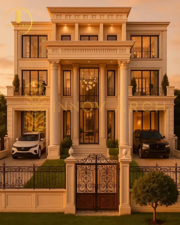 This is the kind of grandeur I love to create. A 3D render of a neo-classical villa in Saharsa, Bihar, showcasing a symmetrical facade, majestic columns, and large windows that promise sunlit interiors. This is where timeless architecture meets modern luxury.