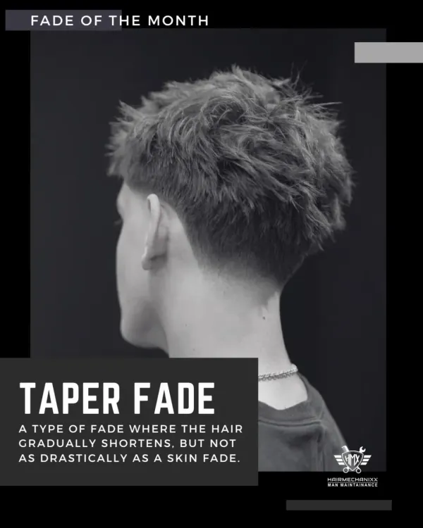 The Taper Fade is a timeless choice for a reason. It offers a clean, gradual shortening of the hair that's less drastic than a skin fade, making it a versatile and low-maintenance option for a sharp look.