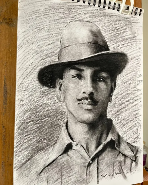 A graphite sketch of Shaheed Sardar Bhagat Singh, created for Independence Day. His determined gaze is a powerful reminder of the sacrifices made for our freedom. Jai Hind!