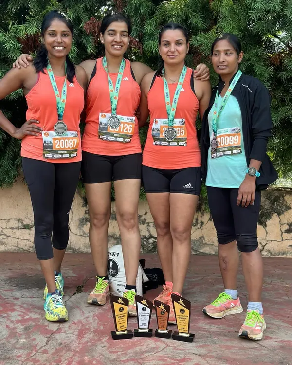Celebrating a surprise podium finish at the Kaveri Trail Marathon. This team of women showed incredible grit and teamwork.