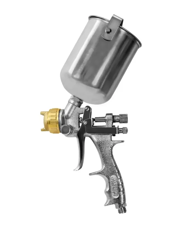 A full-view shot of a paint spray gun against a pure white background. This is the standard for e-commerce product listings, ensuring all features are visible and the image is clean and professional.