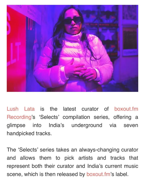 A huge thanks to Mixmag Asia for featuring the 'Lush Lata Selects' compilation. It's an honour to have my track 'CQB' mentioned and to be part of an article showcasing India's underground scene.